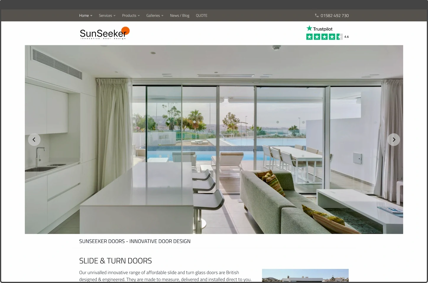 sunseeker doors home page screenshot